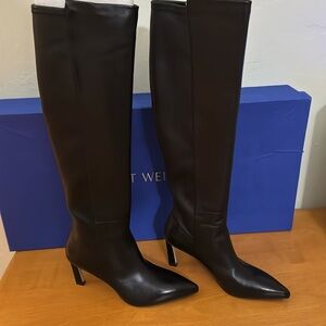 Stuart Weitzman Black Thigh High Leather Boots, Demi 75 Size 7.5